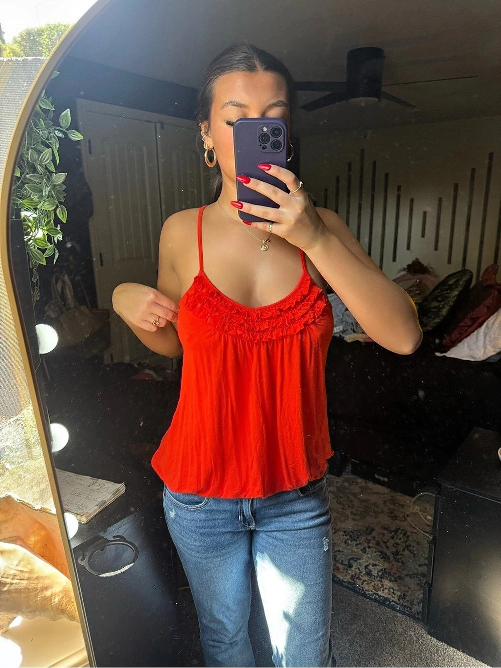 Red Ruched Tank Top Like New